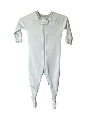 LAKE Pajamas Footie Green White Stripe 6-9M